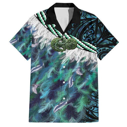 Turquoise Traditional Cloak Aotearoa Hawaiian Shirt Maori Paua Shell Korowai Pattern