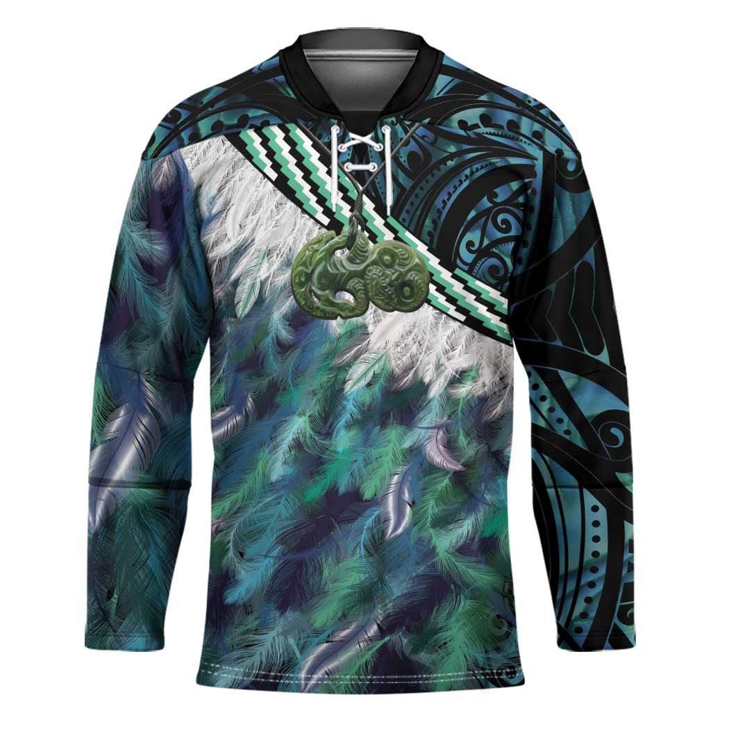 Turquoise Traditional Cloak Aotearoa Hockey Jersey Maori Paua Shell Korowai Pattern - Aussie Hoodie