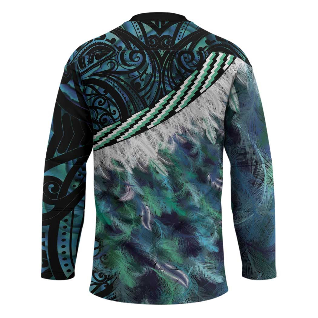 Turquoise Traditional Cloak Aotearoa Hockey Jersey Maori Paua Shell Korowai Pattern - Aussie Hoodie
