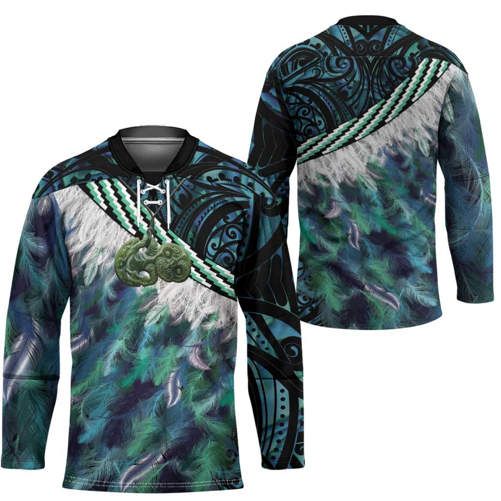 Turquoise Traditional Cloak Aotearoa Hockey Jersey Maori Paua Shell Korowai Pattern - Aussie Hoodie