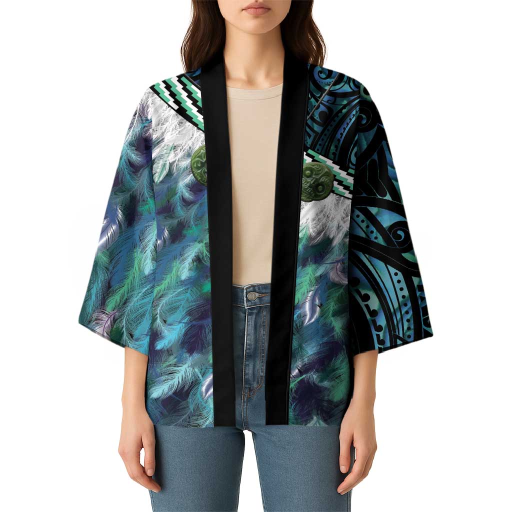 Turquoise Traditional Cloak Aotearoa Kimono Maori Paua Shell Korowai Pattern - Aussie Hoodie