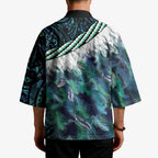 Turquoise Traditional Cloak Aotearoa Kimono Maori Paua Shell Korowai Pattern - Aussie Hoodie