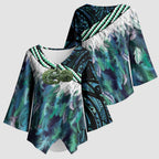 Turquoise Traditional Cloak Aotearoa Kimono Sleeve Blouse Maori Paua Shell Korowai Pattern - Aussie Hoodie