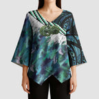 Turquoise Traditional Cloak Aotearoa Kimono Sleeve Blouse Maori Paua Shell Korowai Pattern - Aussie Hoodie