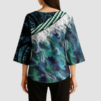 Turquoise Traditional Cloak Aotearoa Kimono Sleeve Blouse Maori Paua Shell Korowai Pattern - Aussie Hoodie