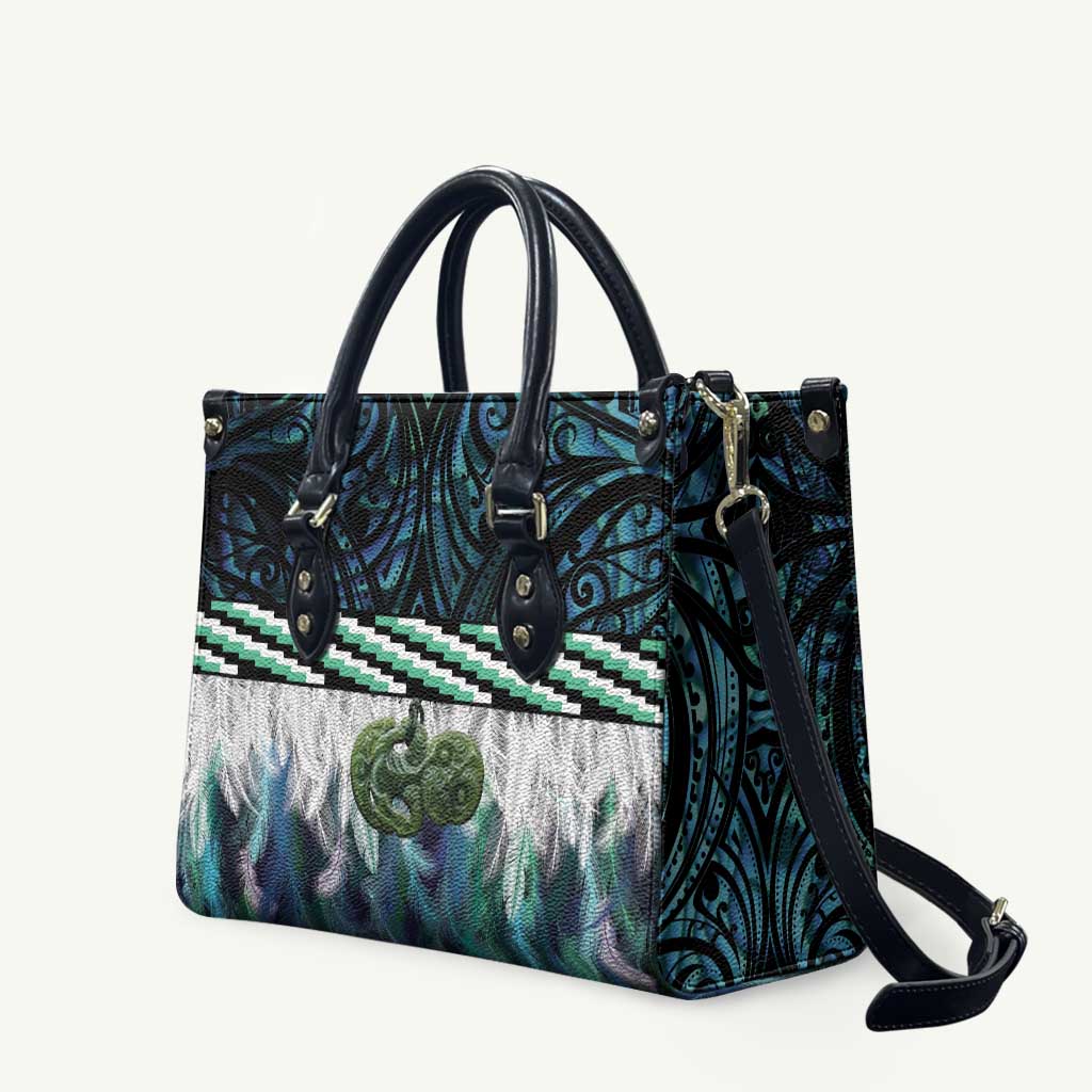 Turquoise Traditional Cloak Aotearoa Leather Bag Maori Paua Shell Korowai Pattern - Aussie Hoodie