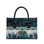 Turquoise Traditional Cloak Aotearoa Leather Bag Maori Paua Shell Korowai Pattern - Aussie Hoodie