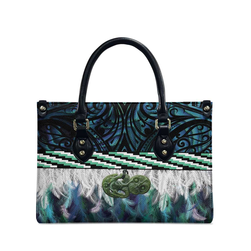Turquoise Traditional Cloak Aotearoa Leather Bag Maori Paua Shell Korowai Pattern - Aussie Hoodie