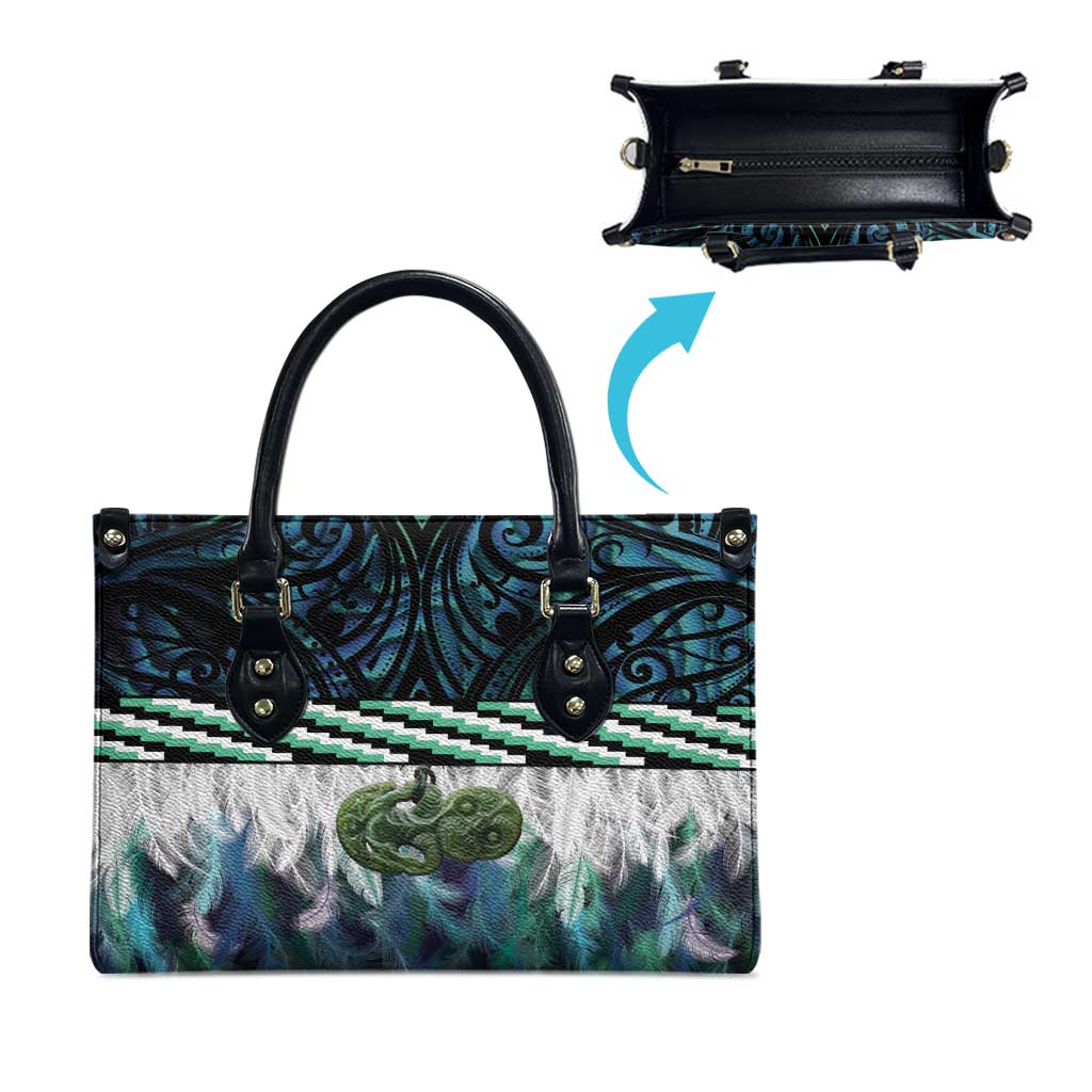 Turquoise Traditional Cloak Aotearoa Leather Bag Maori Paua Shell Korowai Pattern - Aussie Hoodie