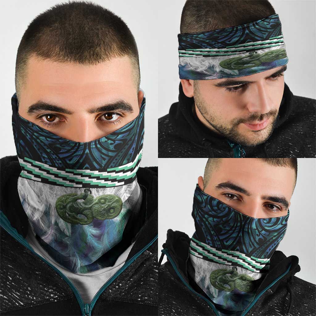 Turquoise Traditional Cloak Aotearoa Neck Gaiter Maori Paua Shell Korowai Pattern - Aussie Hoodie