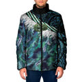 Turquoise Traditional Cloak Aotearoa Padded Jacket Maori Paua Shell Korowai Pattern - Aussie Hoodie