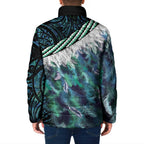 Turquoise Traditional Cloak Aotearoa Padded Jacket Maori Paua Shell Korowai Pattern - Aussie Hoodie
