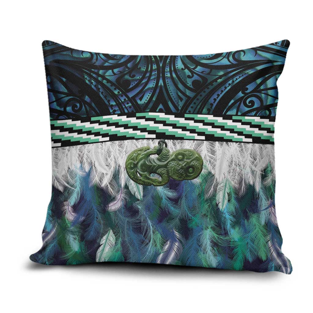 Turquoise Traditional Cloak Aotearoa Pillow Cover Maori Paua Shell Korowai Pattern - Aussie Hoodie