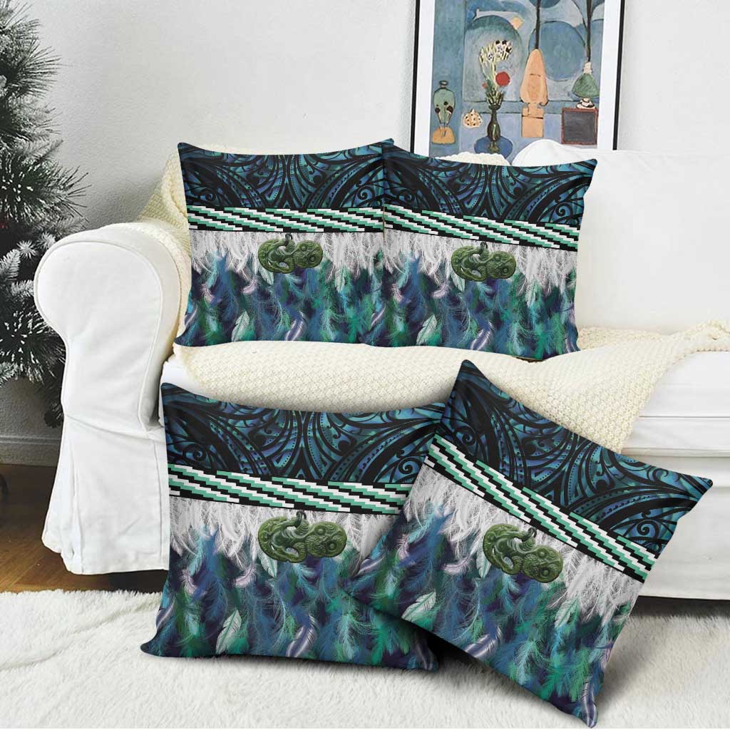 Turquoise Traditional Cloak Aotearoa Pillow Cover Maori Paua Shell Korowai Pattern - Aussie Hoodie
