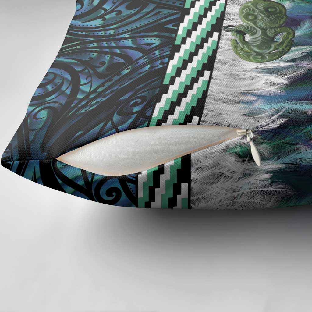 Turquoise Traditional Cloak Aotearoa Pillow Cover Maori Paua Shell Korowai Pattern - Aussie Hoodie