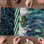 Turquoise Traditional Cloak Aotearoa Puzzle Maori Paua Shell Korowai Pattern - Aussie Hoodie