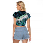 Turquoise Traditional Cloak Aotearoa Raglan Cropped T Shirt Maori Paua Shell Korowai Pattern