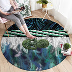 Turquoise Traditional Cloak Aotearoa Round Carpet Maori Paua Shell Korowai Pattern