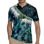 Turquoise Traditional Cloak Aotearoa Rugby Jersey Maori Paua Shell Korowai Pattern