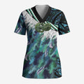 Turquoise Traditional Cloak Aotearoa Scrub Top Maori Paua Shell Korowai Pattern - Aussie Hoodie