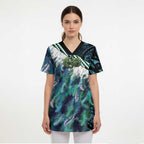 Turquoise Traditional Cloak Aotearoa Scrub Top Maori Paua Shell Korowai Pattern - Aussie Hoodie