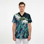 Turquoise Traditional Cloak Aotearoa Scrub Top Maori Paua Shell Korowai Pattern - Aussie Hoodie