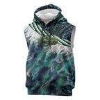 Turquoise Traditional Cloak Aotearoa Sleeveless Hoodie Maori Paua Shell Korowai Pattern - Aussie Hoodie