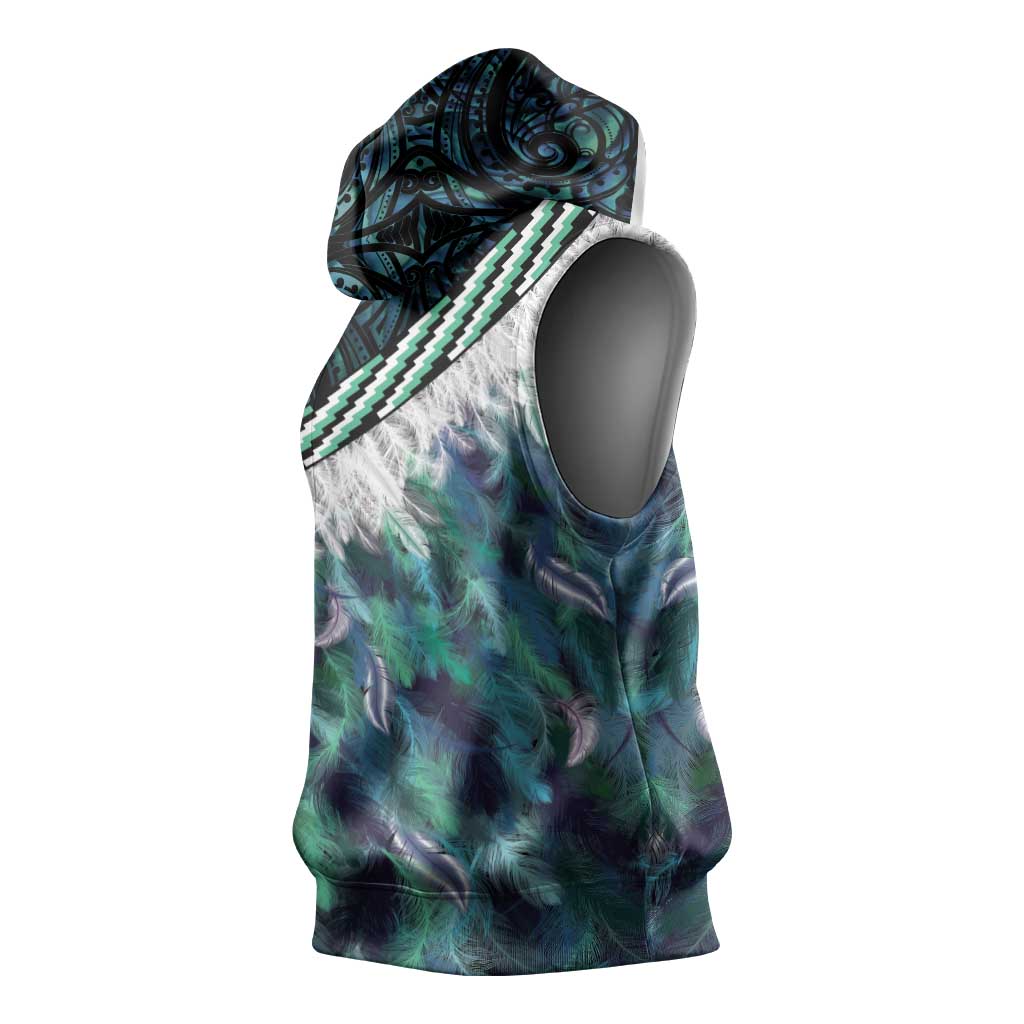 Turquoise Traditional Cloak Aotearoa Sleeveless Hoodie Maori Paua Shell Korowai Pattern - Aussie Hoodie
