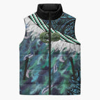 Turquoise Traditional Cloak Aotearoa Sleeveless Puffer Jacket Maori Paua Shell Korowai Pattern - Aussie Hoodie