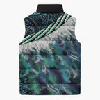 Turquoise Traditional Cloak Aotearoa Sleeveless Puffer Jacket Maori Paua Shell Korowai Pattern - Aussie Hoodie