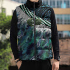 Turquoise Traditional Cloak Aotearoa Sleeveless Puffer Jacket Maori Paua Shell Korowai Pattern - Aussie Hoodie