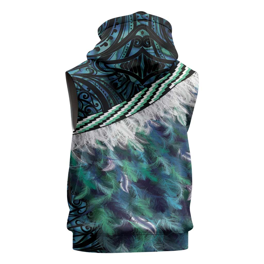 Turquoise Traditional Cloak Aotearoa Sleeveless Zip Hoodie Maori Paua Shell Korowai Pattern LT14