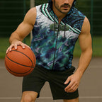 Turquoise Traditional Cloak Aotearoa Sleeveless Zip Hoodie Maori Paua Shell Korowai Pattern LT14