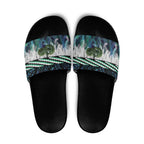 Turquoise Traditional Cloak Aotearoa Slide Sandals Maori Paua Shell Korowai Pattern - Aussie Hoodie