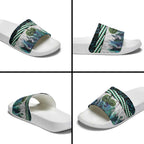 Turquoise Traditional Cloak Aotearoa Slide Sandals Maori Paua Shell Korowai Pattern - Aussie Hoodie
