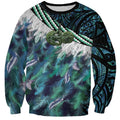 Turquoise Traditional Cloak Aotearoa Sweatshirt Maori Paua Shell Korowai Pattern