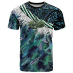 Turquoise Traditional Cloak Aotearoa T Shirt Maori Paua Shell Korowai Pattern