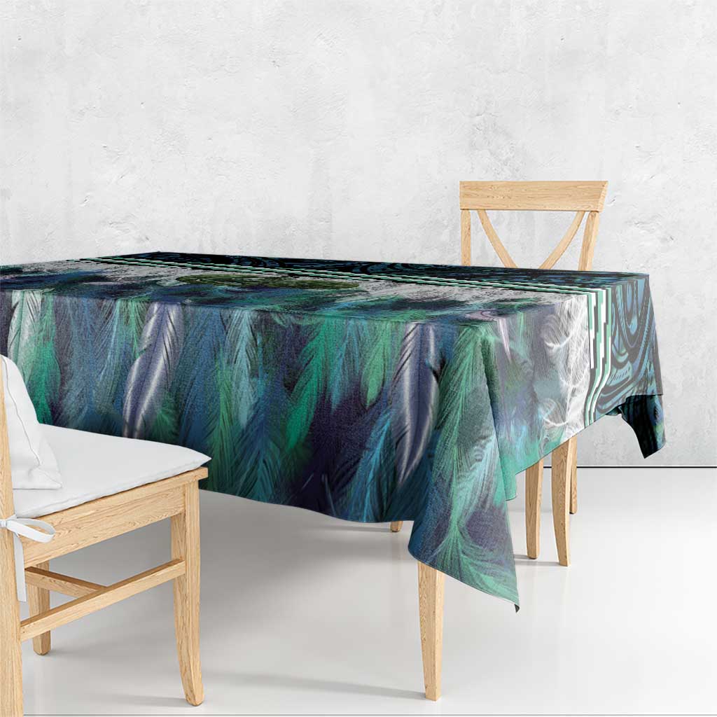 Turquoise Traditional Cloak Aotearoa Tablecloth Maori Paua Shell Korowai Pattern
