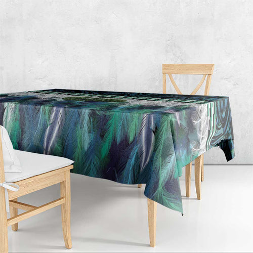 Turquoise Traditional Cloak Aotearoa Tablecloth Maori Paua Shell Korowai Pattern