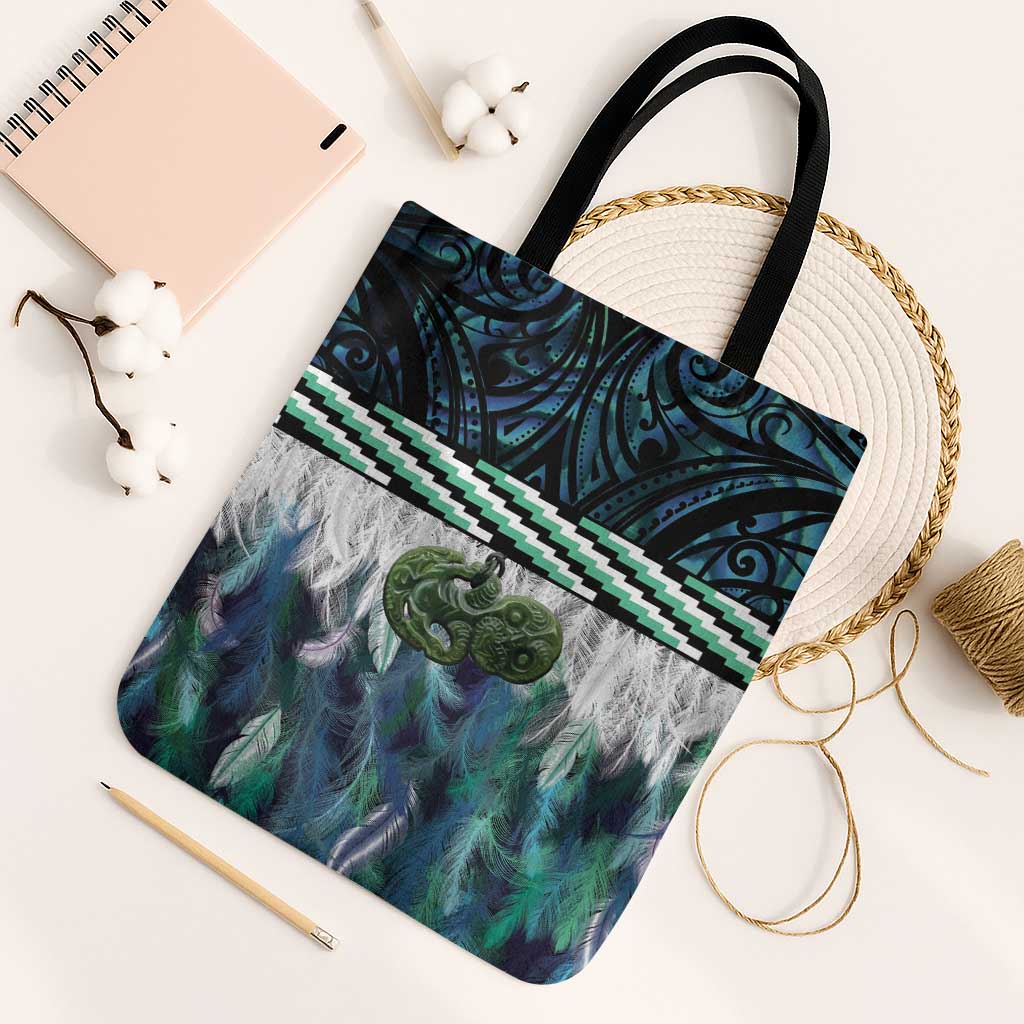 Turquoise Traditional Cloak Aotearoa Tote Bag Maori Paua Shell Korowai Pattern - Aussie Hoodie