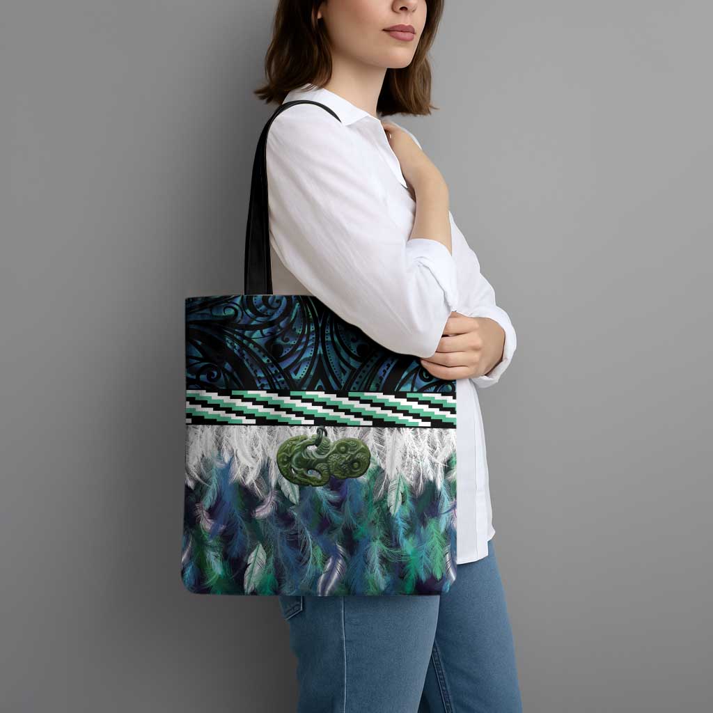 Turquoise Traditional Cloak Aotearoa Tote Bag Maori Paua Shell Korowai Pattern - Aussie Hoodie