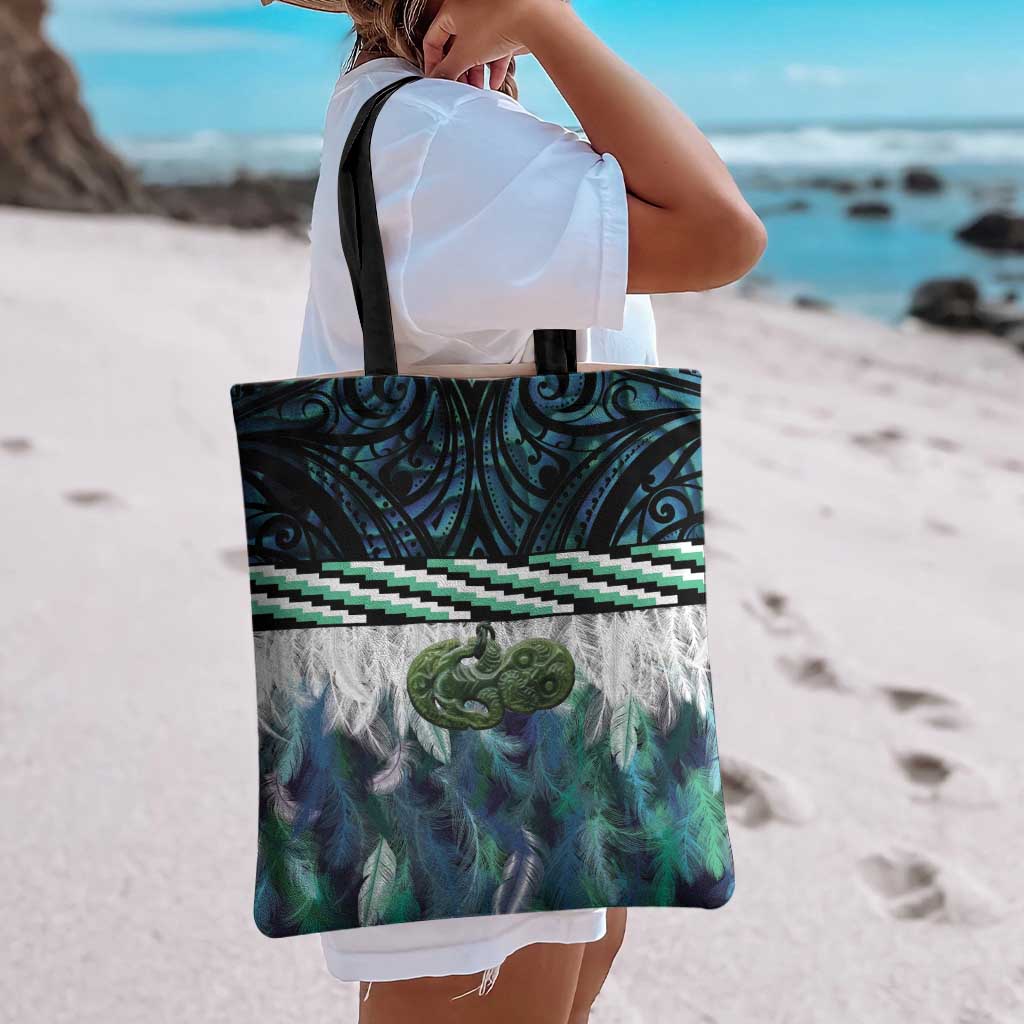 Turquoise Traditional Cloak Aotearoa Tote Bag Maori Paua Shell Korowai Pattern - Aussie Hoodie