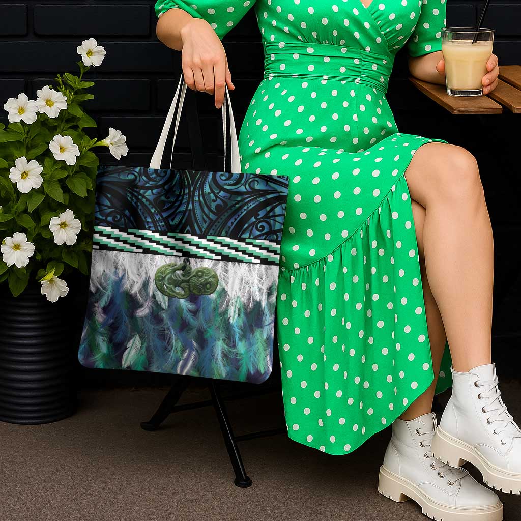Turquoise Traditional Cloak Aotearoa Tote Bag Maori Paua Shell Korowai Pattern - Aussie Hoodie