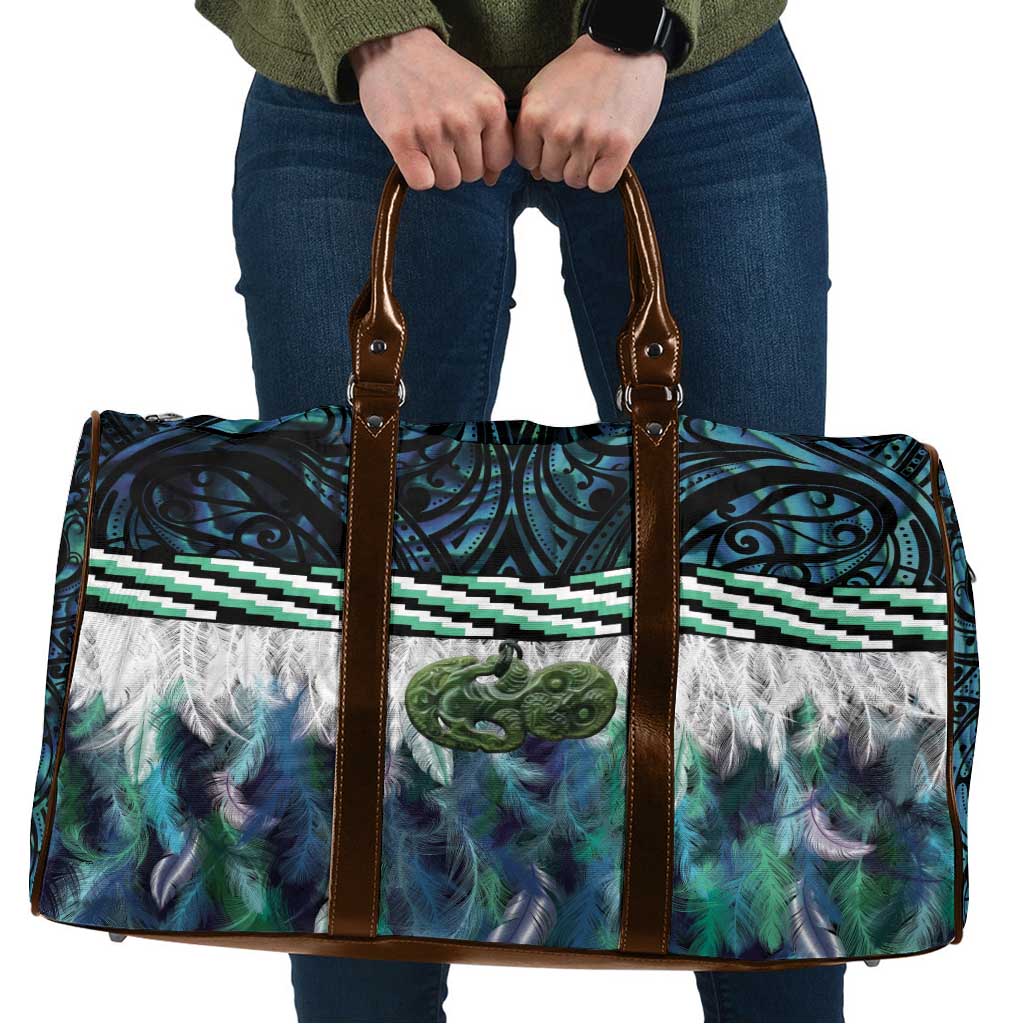 Turquoise Traditional Cloak Aotearoa Travel Bag Maori Paua Shell Korowai Pattern - Aussie Hoodie