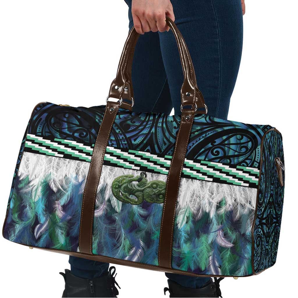 Turquoise Traditional Cloak Aotearoa Travel Bag Maori Paua Shell Korowai Pattern - Aussie Hoodie