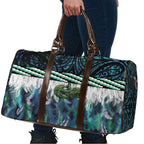 Turquoise Traditional Cloak Aotearoa Travel Bag Maori Paua Shell Korowai Pattern - Aussie Hoodie