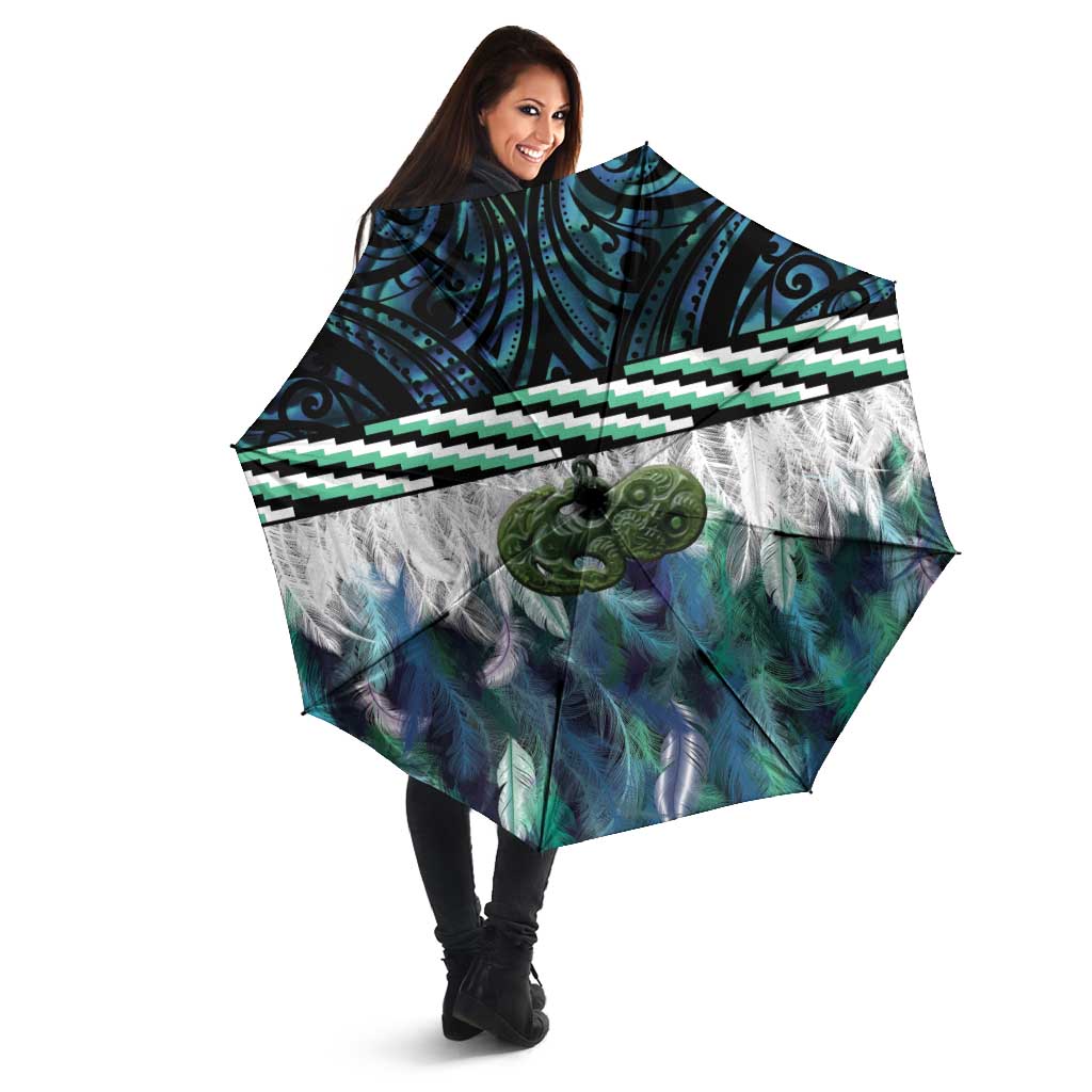 Turquoise Traditional Cloak Aotearoa Umbrella Maori Paua Shell Korowai Pattern - Aussie Hoodie