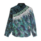Turquoise Traditional Cloak Aotearoa Women Casual Shirt Maori Paua Shell Korowai Pattern