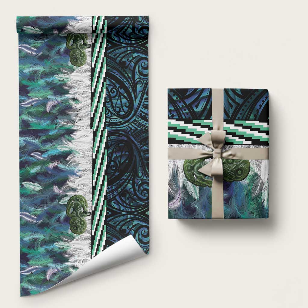 Turquoise Traditional Cloak Aotearoa Wrapping Paper Maori Paua Shell Korowai Pattern - Aussie Hoodie