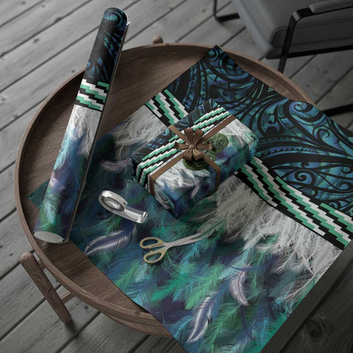 Turquoise Traditional Cloak Aotearoa Wrapping Paper Maori Paua Shell Korowai Pattern - Aussie Hoodie
